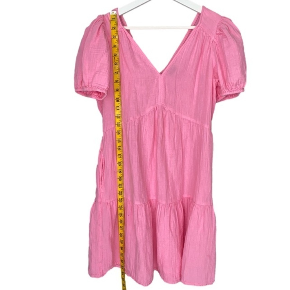 GAP Mini Dress Crinkle Gauze Puff Short Sleeve Tiered Pink Women Size S - Picture 7 of 12